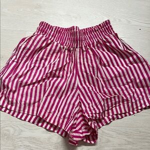Brunette The Label Pink & White Striped High-Waist Shorts